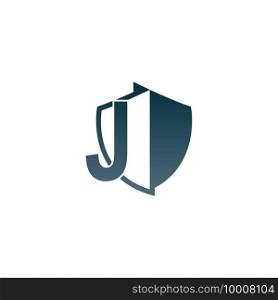 Shield logo icon with letter J beside design vector illustration
