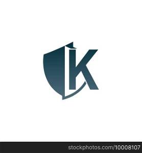 Shield logo icon with letter K beside design vector illustration
