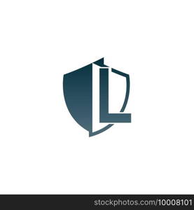 Shield logo icon with letter L beside design vector illustration