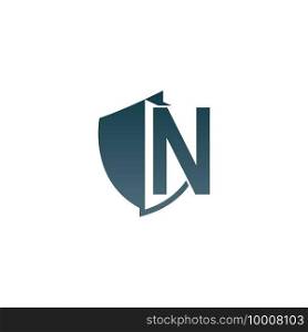 Shield logo icon with letter N beside design vector illustration