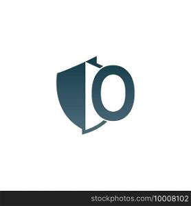 Shield logo icon with letter O beside design vector illustration