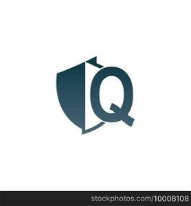 Shield logo icon with letter Q beside design vector illustration