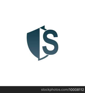 Shield logo icon with letter S beside design vector illustration