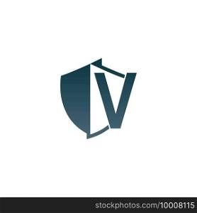 Shield logo icon with letter V beside design vector illustration