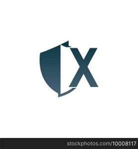Shield logo icon with letter X beside design vector illustration