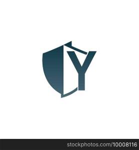Shield logo icon with letter Y beside design vector illustration