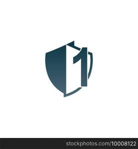 Shield logo icon with number 1 beside design vector illustration