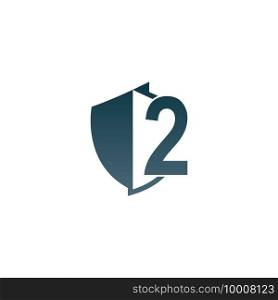 Shield logo icon with number 2 beside design vector illustration