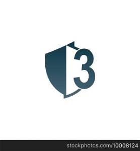 Shield logo icon with number 3 beside design vector illustration