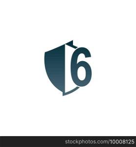 Shield logo icon with number 6 beside design vector illustration