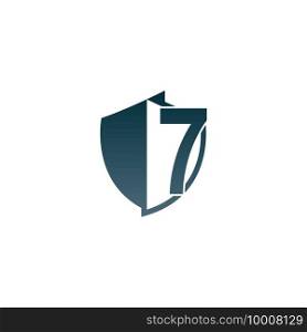 Shield logo icon with number 7 beside design vector illustration