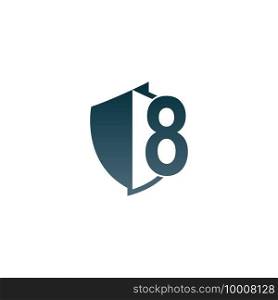 Shield logo icon with number 8 beside design vector illustration