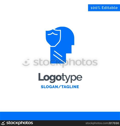 Shield, Secure, Male, User, Data Blue Solid Logo Template. Place for Tagline