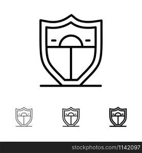 Shield, Security, Motivation Bold and thin black line icon set