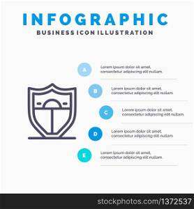 Shield, Security, Motivation Line icon with 5 steps presentation infographics Background