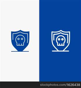 Shield, Security, Secure, Plain Line and Glyph Solid icon Blue banner Line and Glyph Solid icon Blue banner