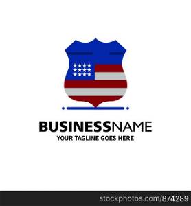 Shield, Sign, Usa, Security Business Logo Template. Flat Color