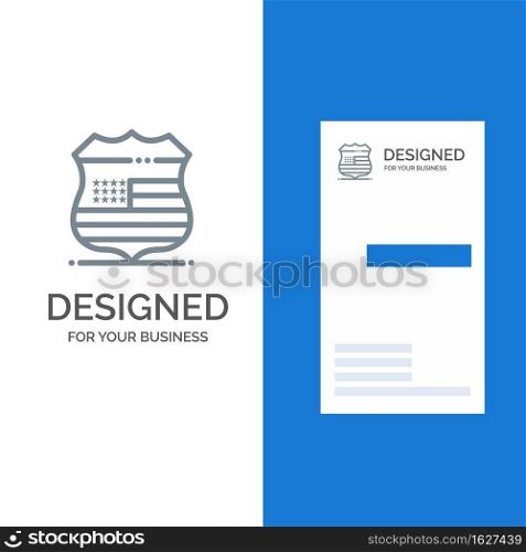 Shield, Sign, Usa, Security Grey Logo Design and Business Card Template
