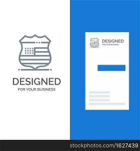 Shield, Sign, Usa, Security Grey Logo Design and Business Card Template