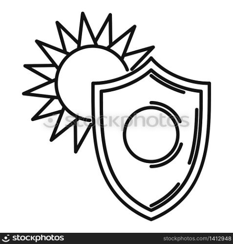 Shield sun protection icon. Outline shield sun protection vector icon for web design isolated on white background. Shield sun protection icon, outline style