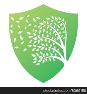 Shield Tree logo design with leafs icon template elements company business. wind blowing through leafs. nature or environment issues or ecological concept 