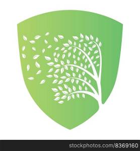 Shield Tree logo design with leafs icon template elements company business. wind blowing through leafs. nature or environment issues or ecological concept 