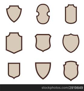 Shield vector collection. Different shields shapes set. Vintage, retro, old.