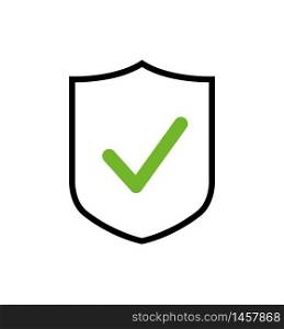 Shield vector icon with green check mark symbol, concept security sign protection, sign illustration isolated on white eps 10. Shield vector icon with green check mark symbol, concept security sign protection, sign illustration isolated on white