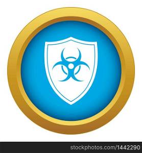 Shield with a biohazard sign icon blue vector isolated on white background for any design. Shield with a biohazard sign icon blue vector isolated