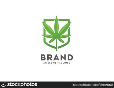 Shield with Cannabis or marijuana leaves. Marijuana or cannabis icon isolated.