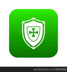 Shield with cross icon digital green for any design isolated on white vector illustration. Shield with cross icon digital green