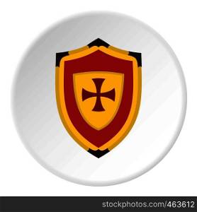 Shield with cross icon in flat circle isolated vector illustration for web. Shield with cross icon circle