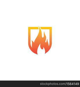 Shield with fire flame logo template vector illustration design