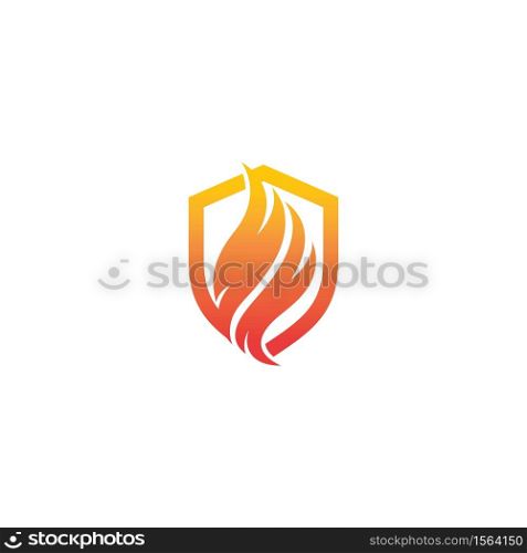 Shield with fire flame logo template vector illustration design