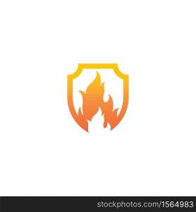 Shield with fire flame symbol logo template vector illustration