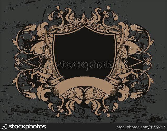 shield with floral and grunge