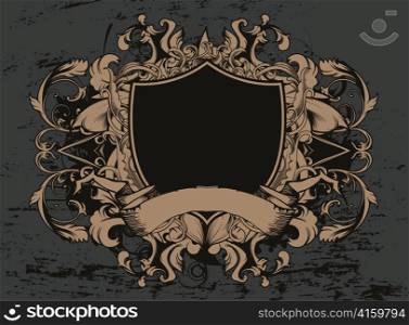 shield with floral and grunge