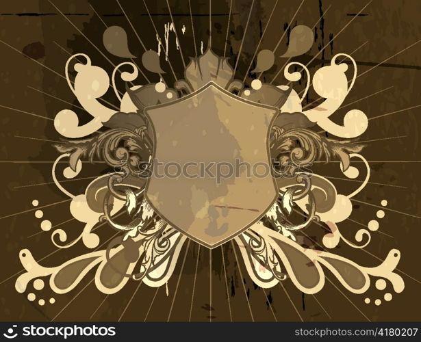 shield with floral and grunge background vector illustration