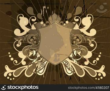 shield with floral and grunge background vector illustration