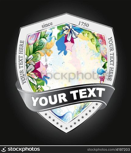 shield with floral vector illustration
