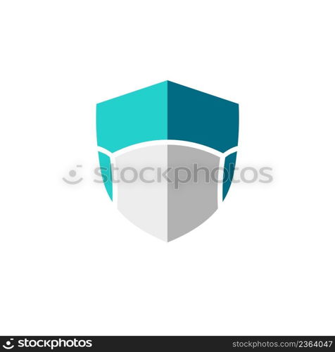 Shield with mask vector logo. Logo suitable for preventive from virus. covid-19, bacteria, dust, mucus and saliva.