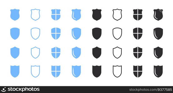 Shields icons set. Blue and black shields icons. Vector scalable graphics