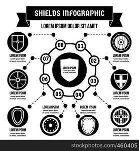 Shields infographic banner concept. Simple illustration of shields infographic vector poster concept for web. Shields infographic concept, simple style