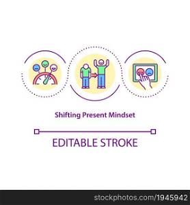 Shifting present mindset concept icon. Transform state of mind abstract idea thin line illustration. Happiness mindset and positive thinking. Vector isolated outline color drawing. Editable stroke. Shifting present mindset concept icon