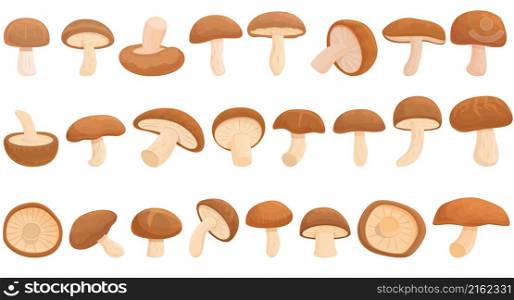 Shiitake mushroom icons set cartoon vector. Fungus plant. Autumn food. Shiitake mushroom icons set cartoon vector. Fungus plant