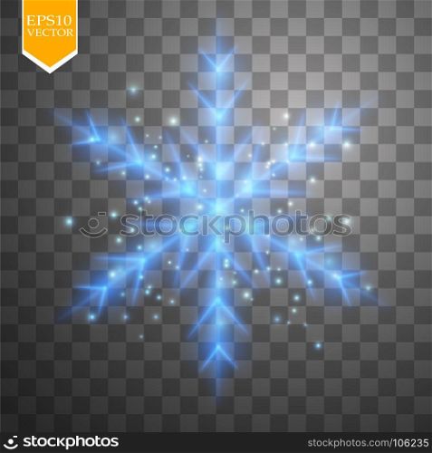 Shine blue snowflake with glitter isolated on transparent background. Christmas decoration with shining sparkling light effect. Vector. Shine blue snowflake with glitter isolated on transparent background. Christmas decoration with shining sparkling light effect. Vector eps 10