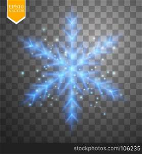 Shine blue snowflake with glitter isolated on transparent background. Christmas decoration with shining sparkling light effect. Vector. Shine blue snowflake with glitter isolated on transparent background. Christmas decoration with shining sparkling light effect. Vector eps 10
