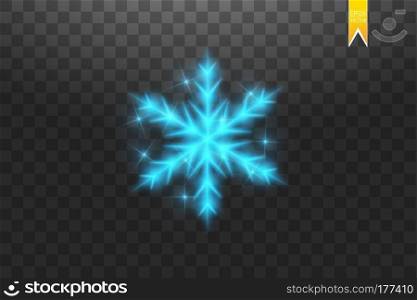 Shine blue snowflake with glitter isolated on transparent background. Christmas decoration with shining sparkling light effect. Vector eps 10. Shine blue snowflake with glitter isolated on transparent background. Christmas decoration with shining sparkling light effect. Vector