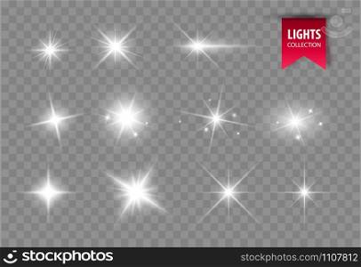 Shine glowing stars isolated. Vector light effect. Sparkles and flares.. Shine glowing stars. Vector lights