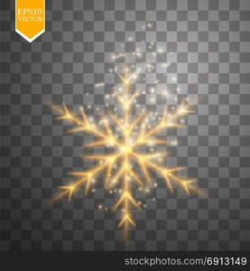 Shine gold snowflake with glitter isolated on transparent background. Christmas decoration with shining sparkling light effect. Vector. Shine gold snowflake with glitter isolated on transparent background. Christmas decoration with shining sparkling light effect. Vector eps 10